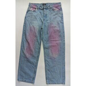 BoohooMan Men's Baggy Rigid Pink Tint Jeans In Antique Blue Size 34